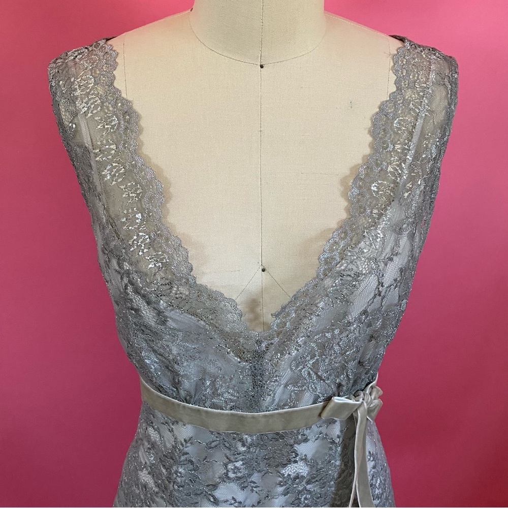 Y2K FairyCore WhimsiGoth Silver Metallic Lace Empire Waist Velvet Adorned Tank 8 - Picture 7 of 17